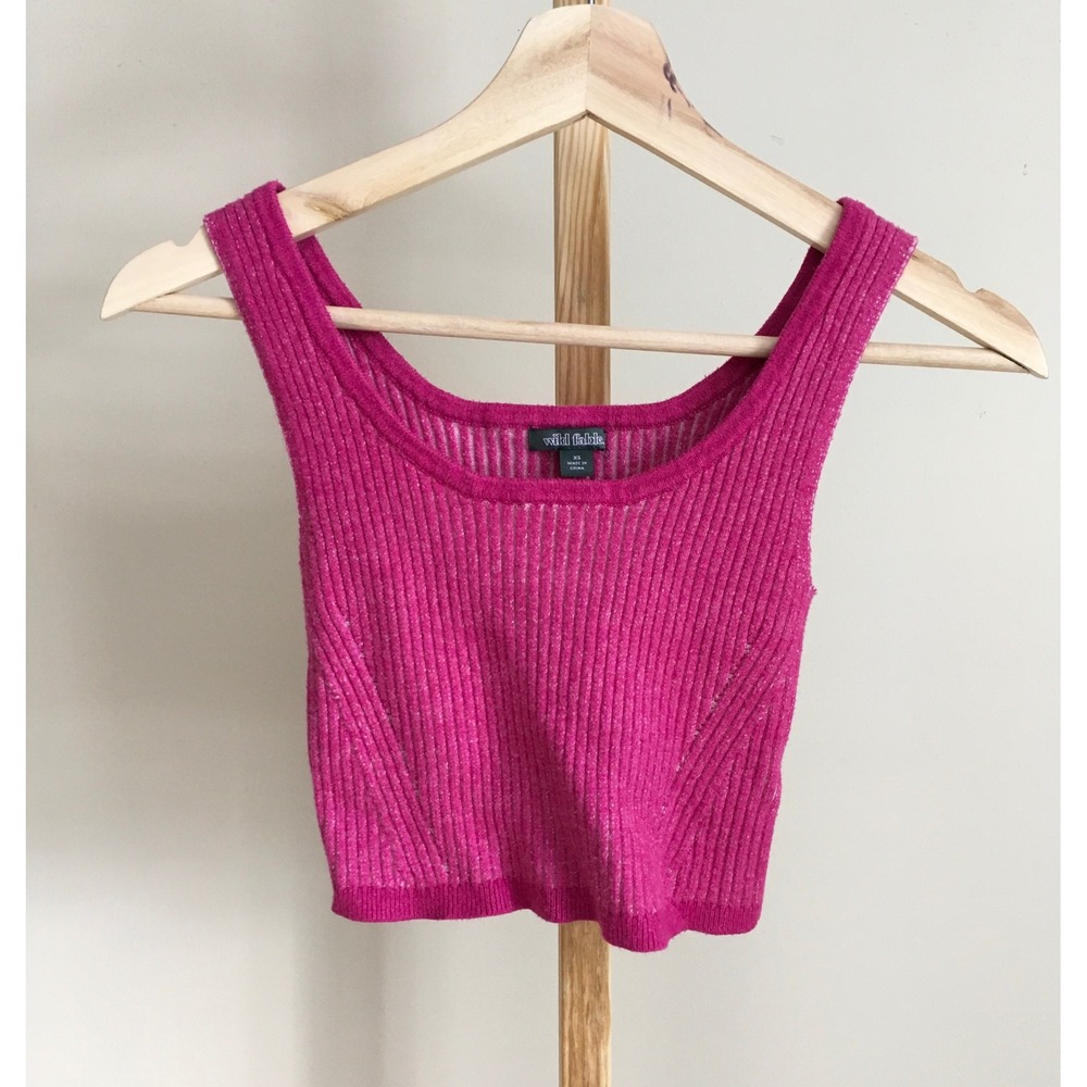 Wild Fable Hot Pink Ribbed Knit Crop Tank Top Scoop Neck XS